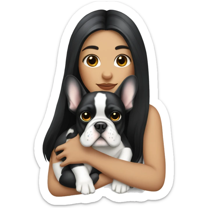  girl with long black hair holding white french bulldog  sticker