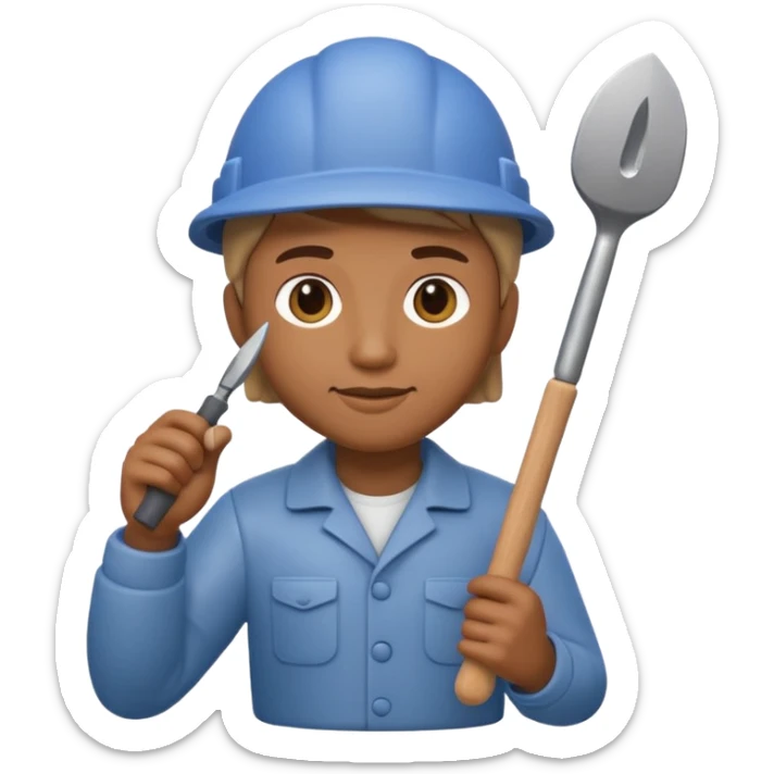Apple Memoji-style 3D emoji of a sculptor with a small statue and chisel, smooth gradients, rounded edges, no background. sticker