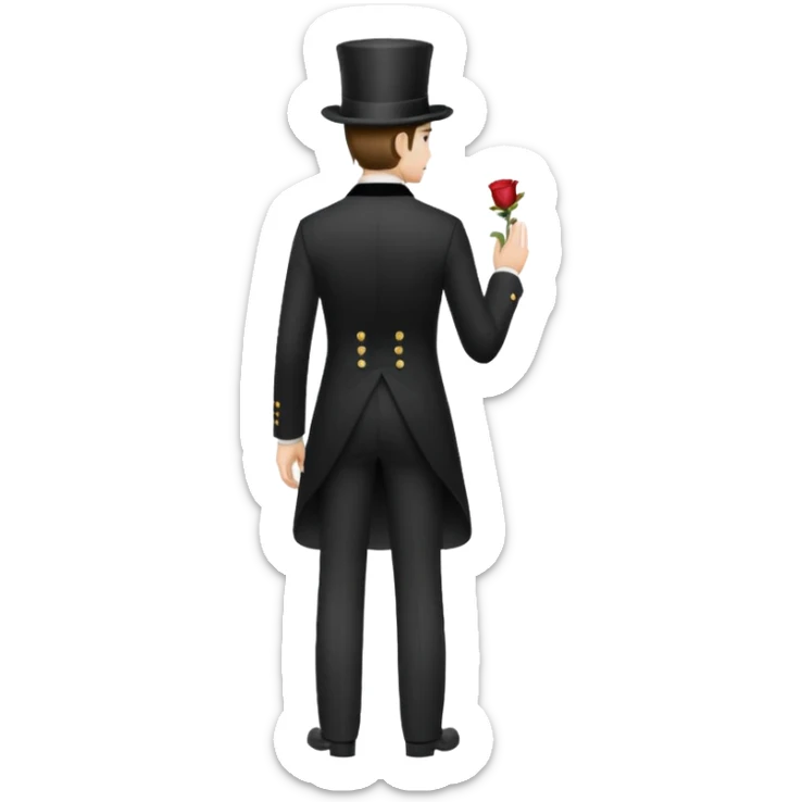 classic 19th century man in formal attire and top hat, full body, standing, back view sticker