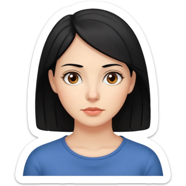 emoji of a 30-year-old woman, mature appearance, black hair, thoughtful expression sticker