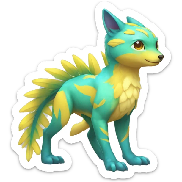 Cute cool shiny colorful fantasy animal hybrid Fakemon full body sticker