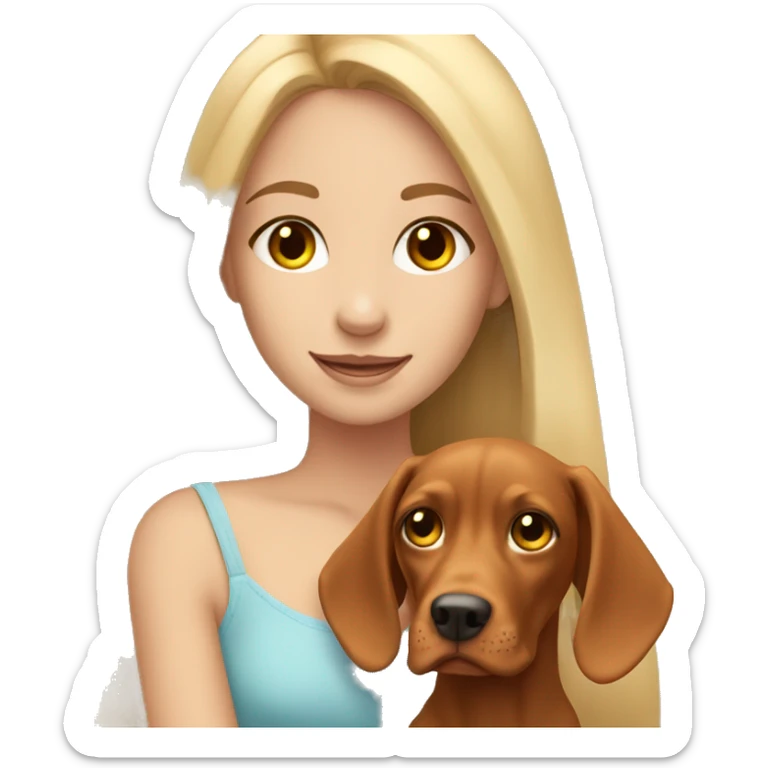 Pretty girl with long blonde hair holding cute vizsla dog sticker