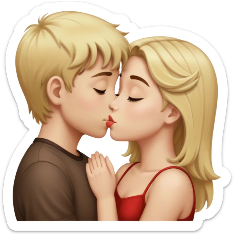 blonde haired boy and brown haired girl kissing sticker