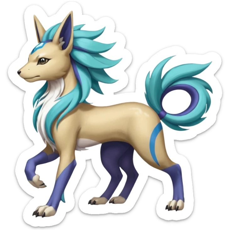 Colorful Skilled Adept Graceful Asian Painted WereGarurumon-Suicune-Linoone-Meloetta-fusion-hybrid-creature (full body) sticker