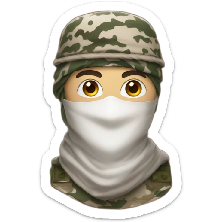 man masked with the Saudi Arabic red and white shemagh and wearing military clothing sticker