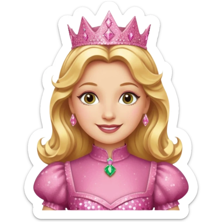 Glinda from the Wizard of Oz with golden blonde hair, pink sequin outfit sticker