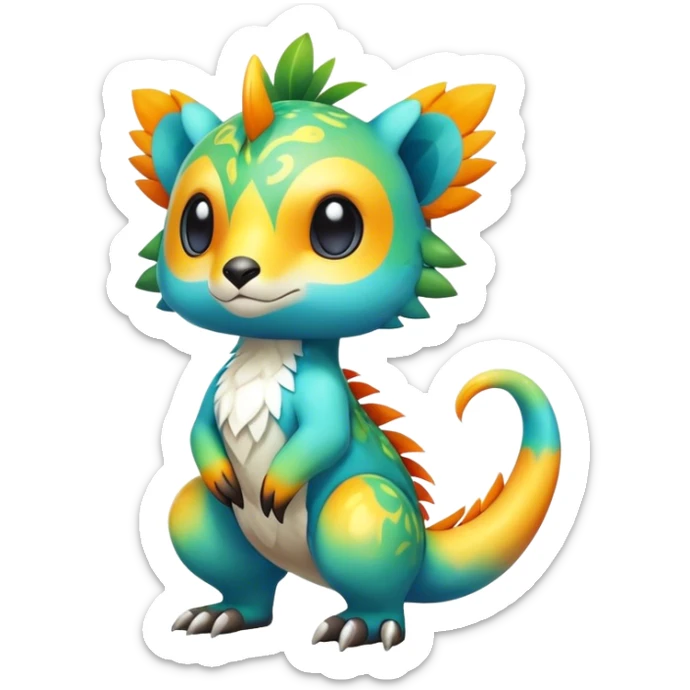 Cute cool colorful fantasy tropical animal hybrid Fakemon full body sticker