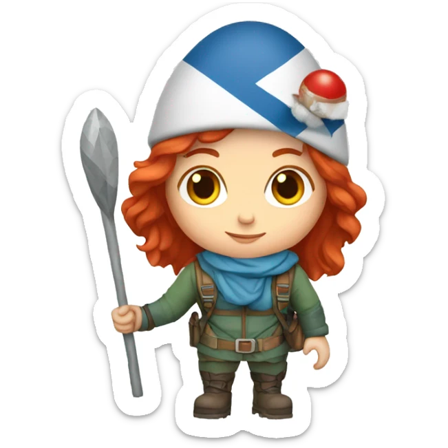 female winter mountaineer red hair holding easter red egg and greek flag  sticker