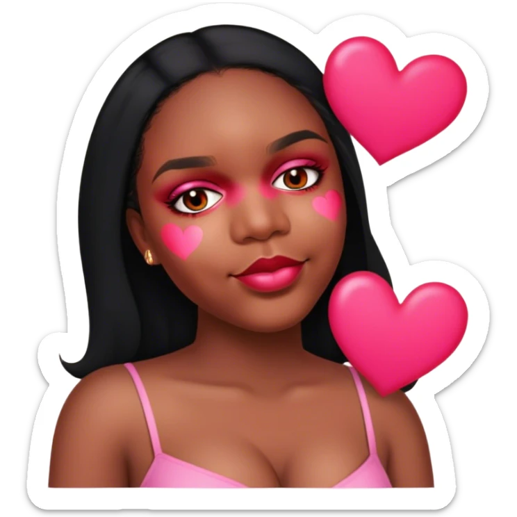 Beautiful black woman and big lover with pink and red hearts sticker