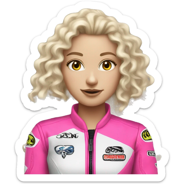 White Girl curly hair motocross pink sticker