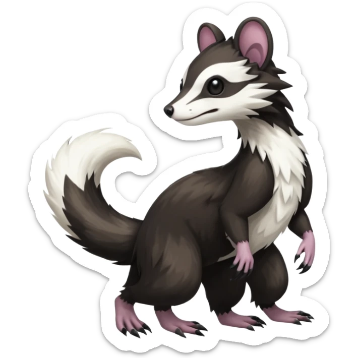 Trico-Sergal-Skunk-Ferret-Furret-Marsupial-Vernid-fusion-Fakemon-animal-hybrid-creature, full body sticker