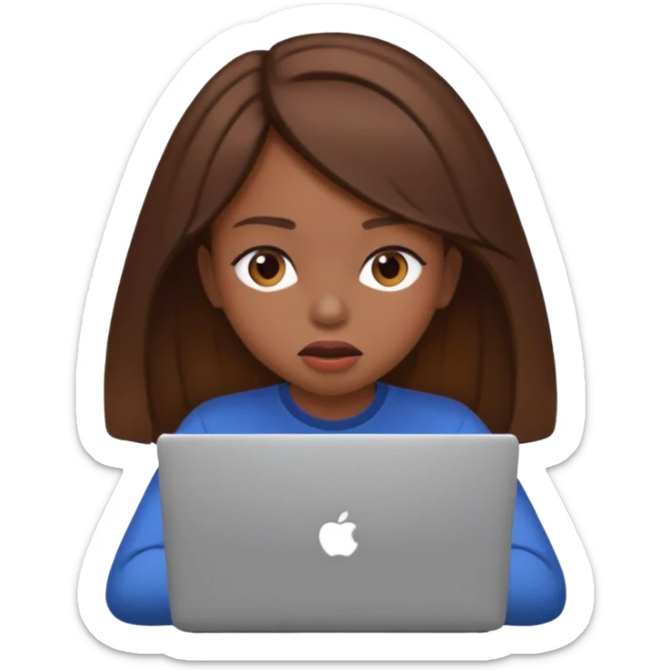 Make an emoji of a girl with brown hair behind a laptop screen that is facing her and make sure to have her mouth hidden by the laptop. sticker