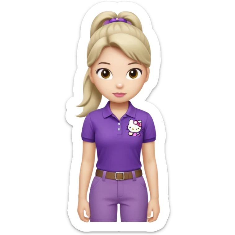 hello kitty wearing purple polo shirt and kyaki pants with long pony tail baddie sticker
