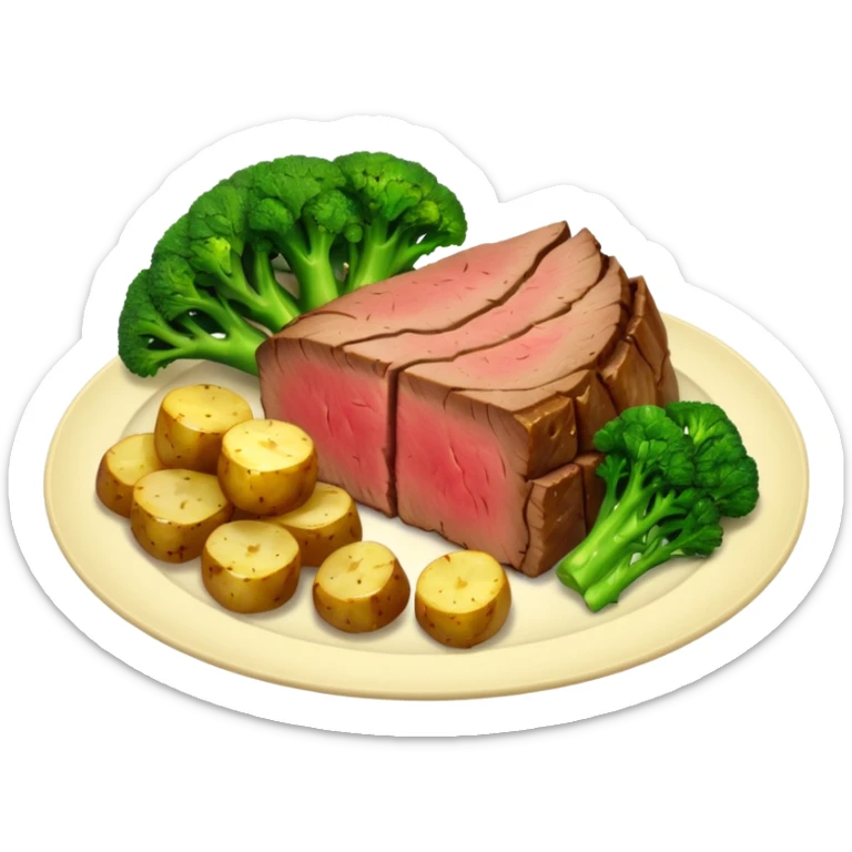 classic British 'meat and two veg' meal: a slice of roast meat with two vegetables sticker