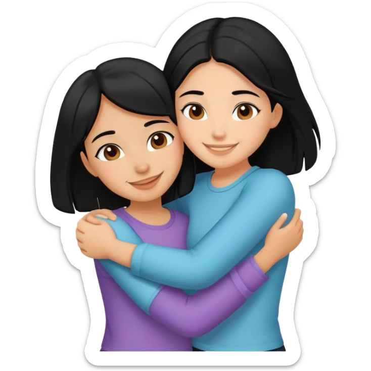 2 girl best friends hugging one black hair one brown hair sticker