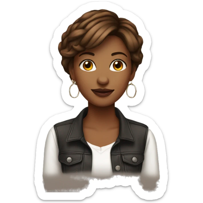 Girl, graphic designer, brown short hair. Hoop earrings sticker