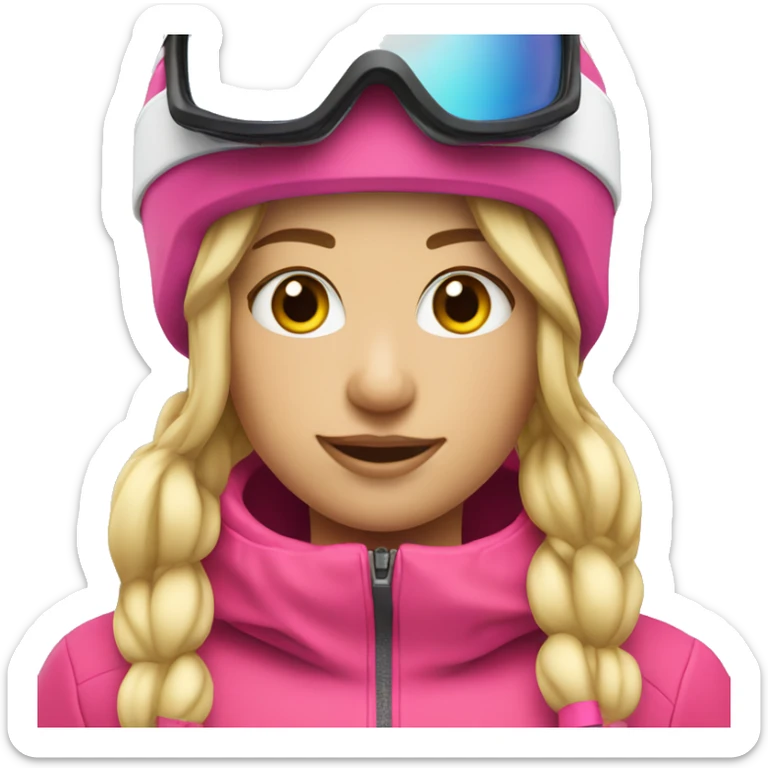 Skier girl with blonde hair and pink gear  sticker