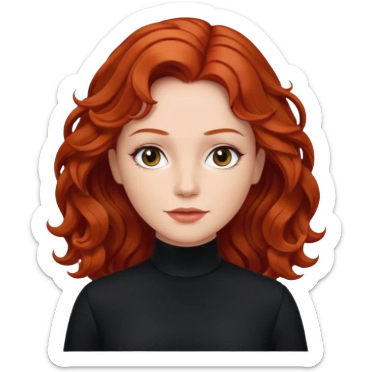 Julia Grant from Summer of Fear with medium red wavy hair, black outfit sticker