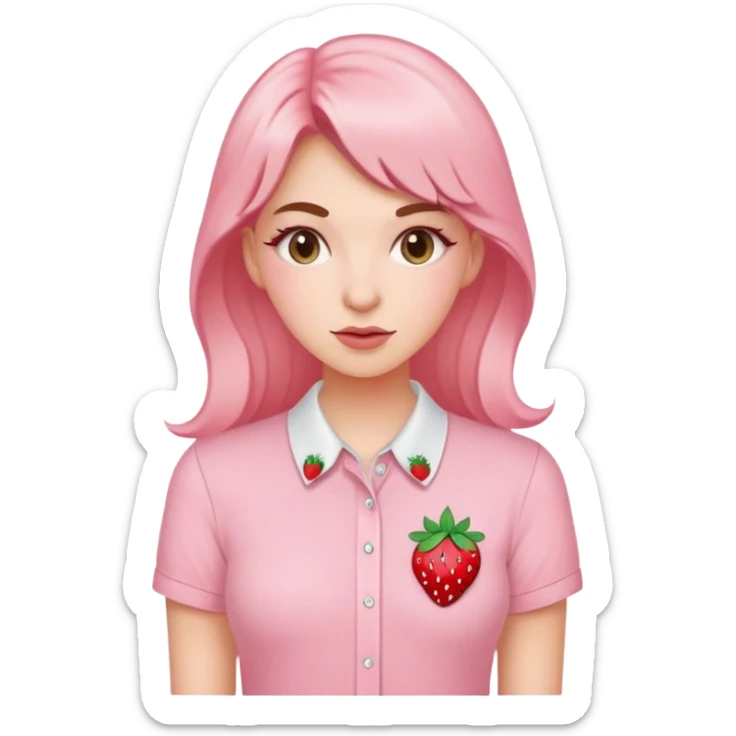 pastel pink women's shirt with a strawberry embroidered in the center sticker