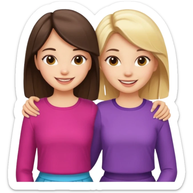 a brunette girl and a blonde girl in cute outfits smiling friends sticker