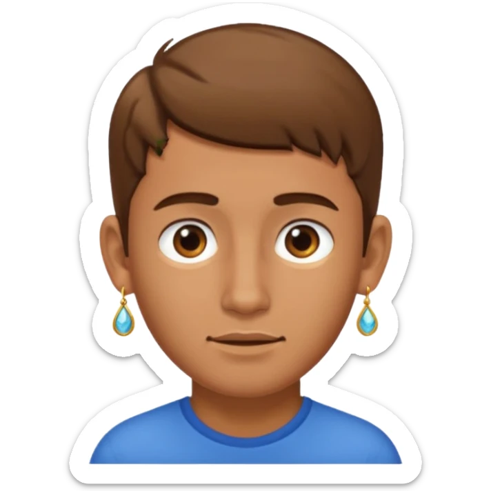 Boy with tanned skin, short brown hair, a light beard, and an earring in his ear sticker