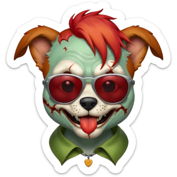 Zombie dog with sun glasses and red hair and joker nose hungry  sticker