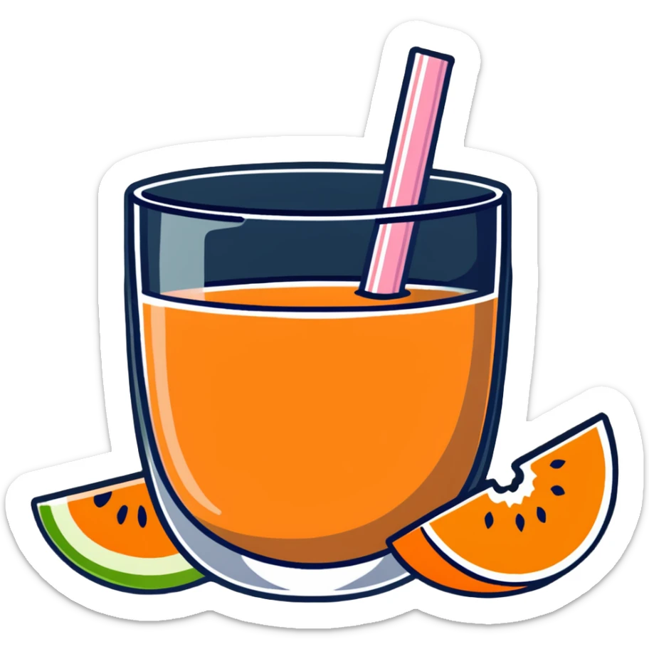 traditional carajillo coffee drink in a glass with a slice of cantaloupe melon beside it sticker