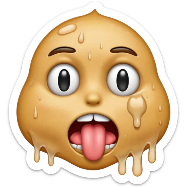 Generate a distressed and sweaty emoji with white tears dripping off of its tongue sticker
