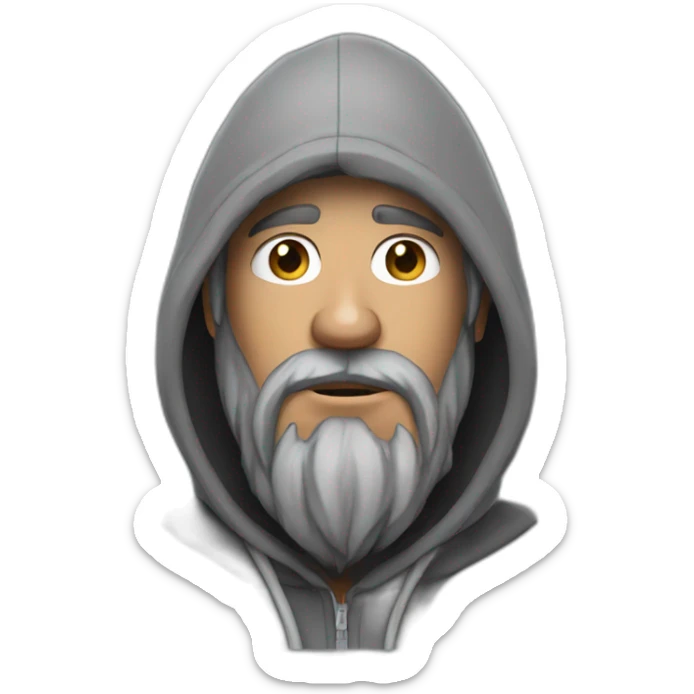 homeless man called forsen with a hoodie gray hoodie over sticker