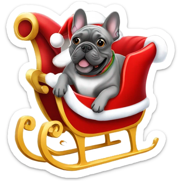 Grey French bulldog sitting in Santa’s sleigh sticker