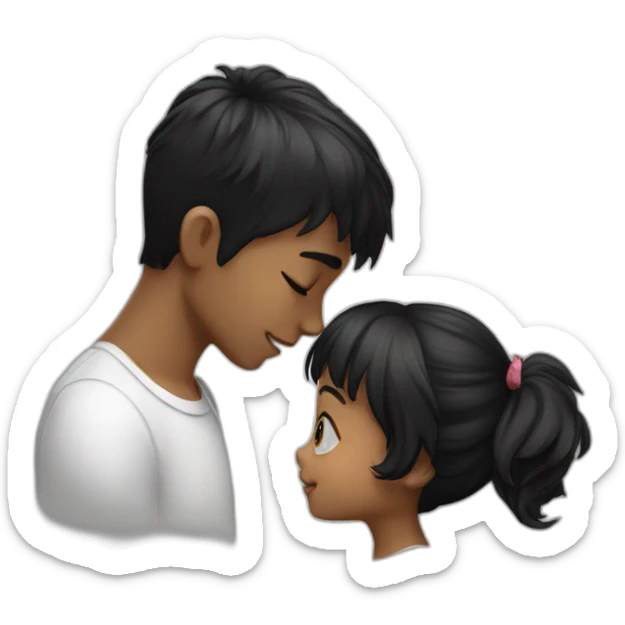 Boy black hair kissing girl black hair both are wearing black sticker