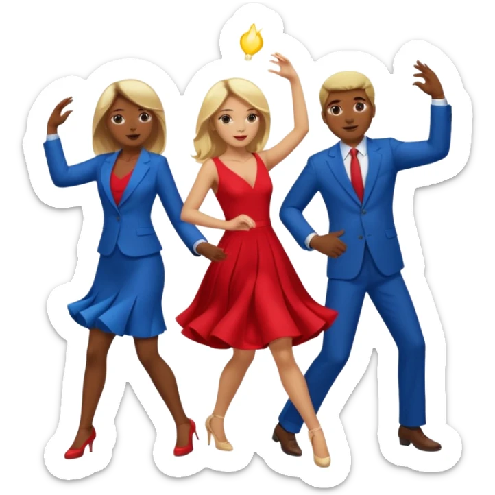 Two people dancing. One wearing red with light skin and blonde hair. One wearing bue with dark skin and brown hair. sticker