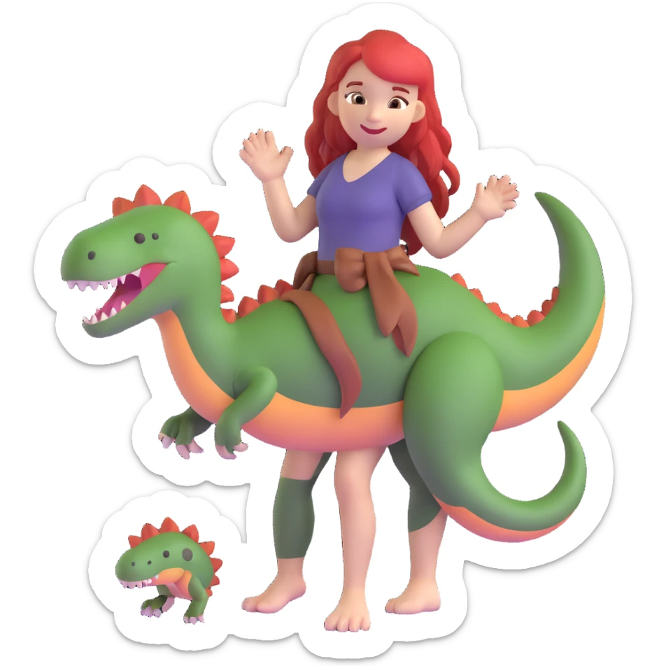 Red-haired girl with a dinosaur tail and animal paws instead of hands and feet sticker