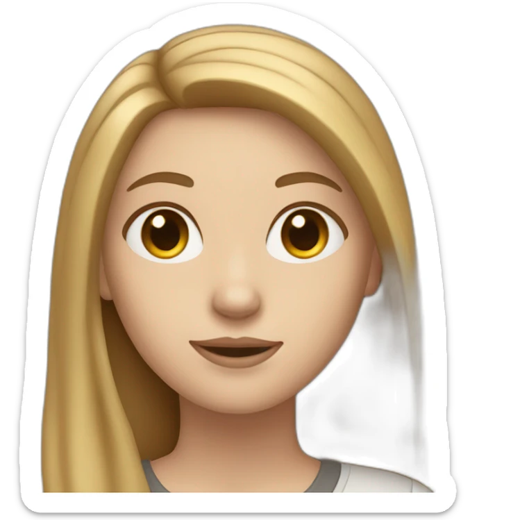 white girl with light brown straight long hair and apple laptop sticker