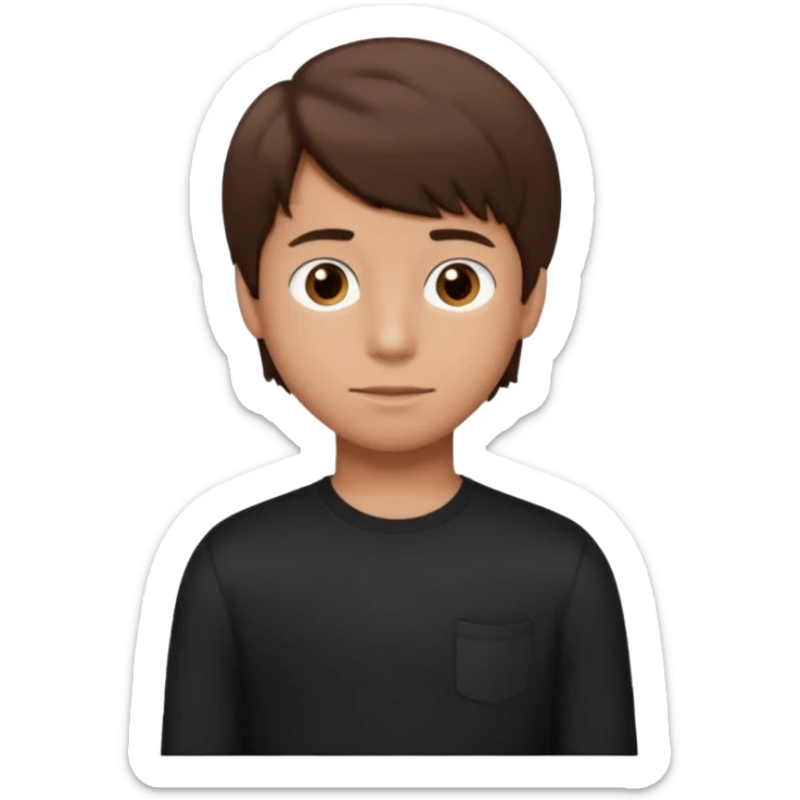 Boy with tan skin, brown hair, hair like Rodrick heffley, black long sleeve shirt, brown eyes sticker