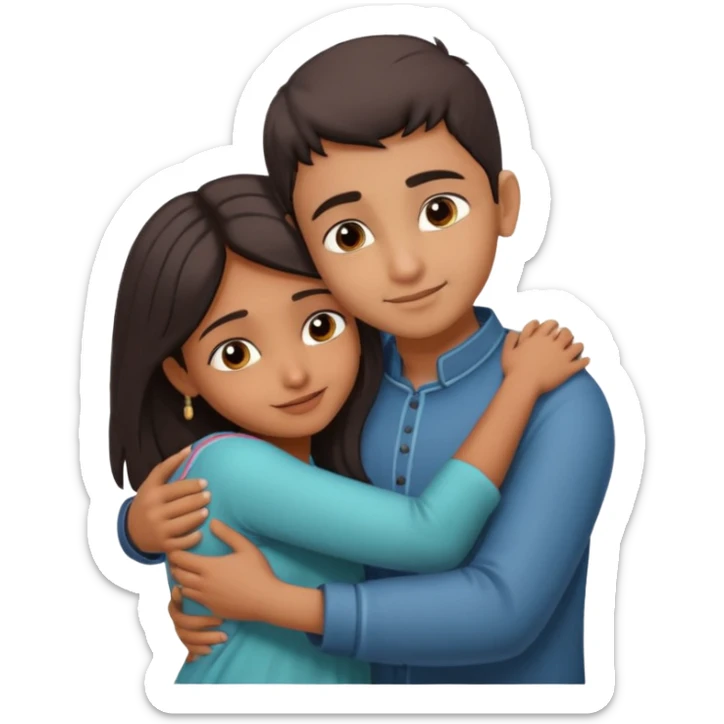 indian boy hugging indian girl from behind... boys hand down near navel of girl... boys head on the shoulder of girl... hugging tight.. more romantic sticker