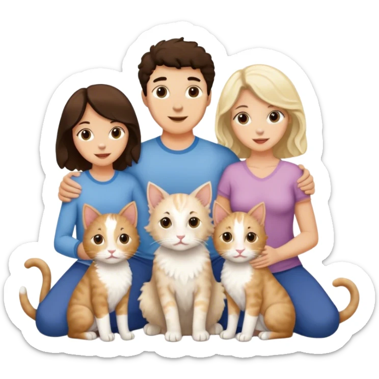 Family of five, brunette daughter, blonde daughter, brunette father, brunette mother, brunette son, 2 white cats & two aussiedoodles sticker