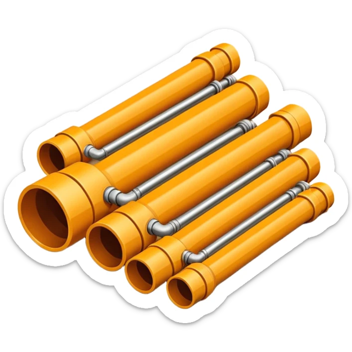 Emoji-style illustration of pipe installation in a trench, flat vector look, bold outlines, minimal details, no background sticker