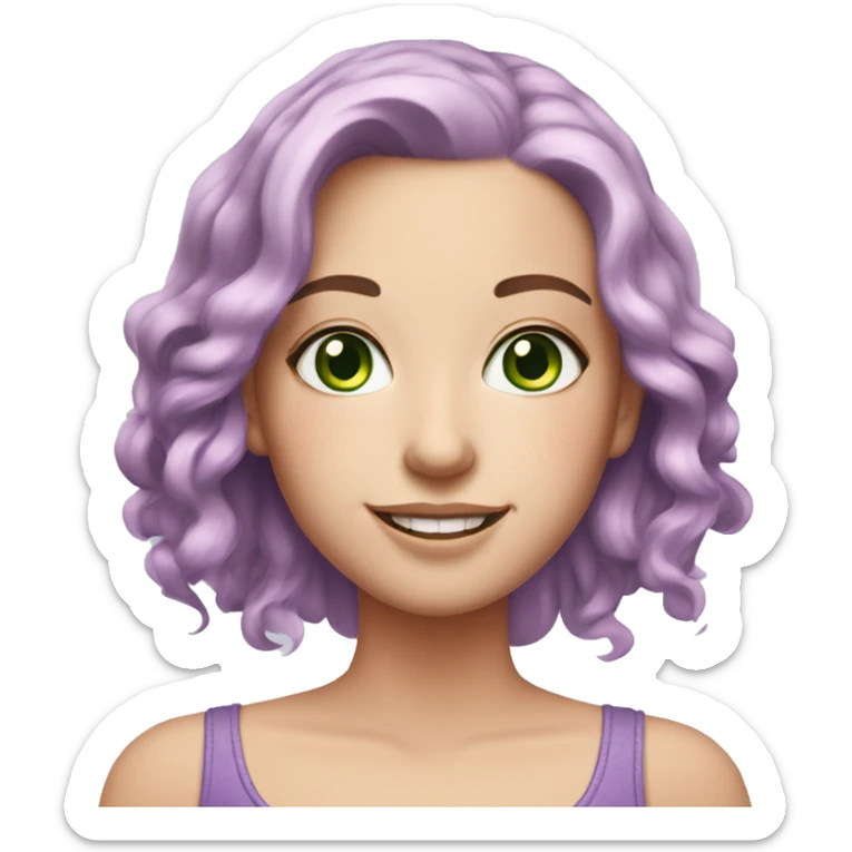white girl with green eyes and freckles and lavender hair with pink tips smiling  sticker