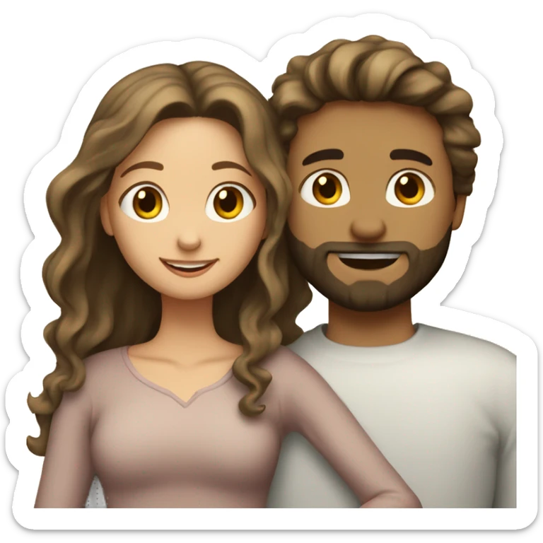 Brunette girl with wavy hair hugging blond boy whit a beard lovingly couple sticker