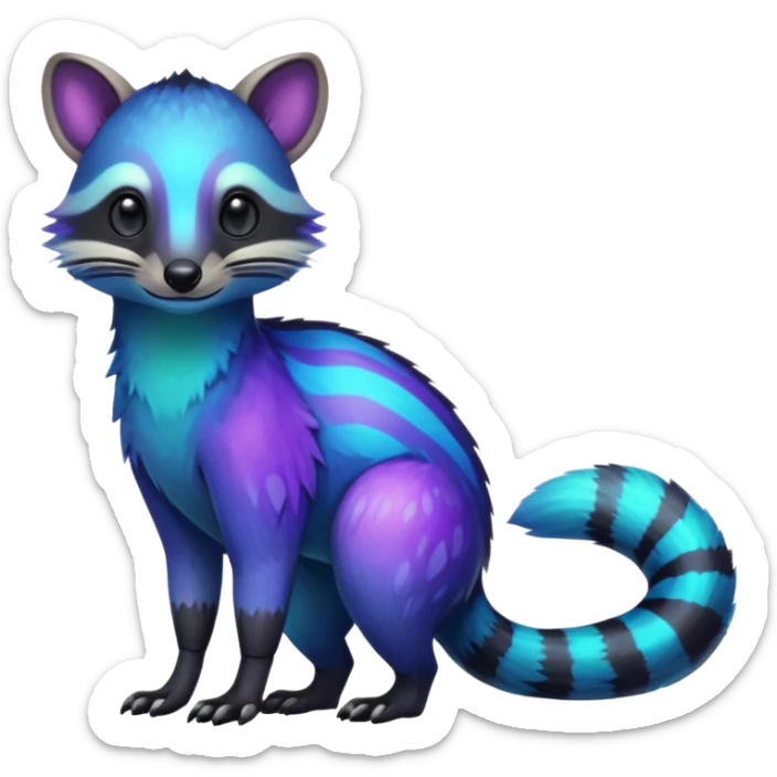 Iridescent Neon Green-Cyan-Blue-Purple-gradients Civet-Numbat-Sergal-fusion-hybrid-animal-creature, full body sticker