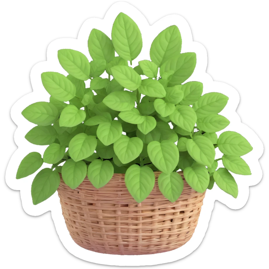 Plectranthus Verticillatus Swedish Ivy with trailing stems and round leaves in a coconut fiber basket sticker