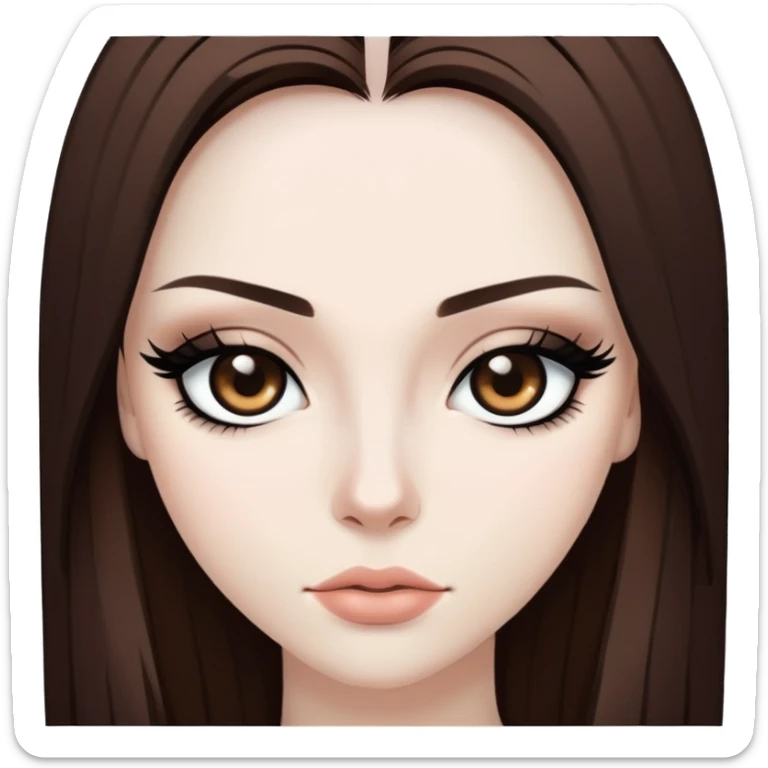 pretty baddie, brown straight hair, pale skin, long hair, dark brown eyes, bold black eyeliner sticker