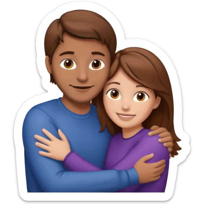 couple hug with warm smiles woman brown man fair skinned brown hair sticker