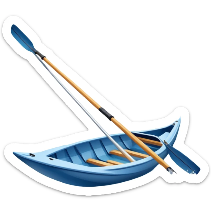 An icon showing a close-up of crossed oars, a sleek racing shell, and rippling water, symbolizing rowing. The design includes droplets in motion and a streamlined boat tip cutting through waves. Transparent background emphasizes strength, precision, and the spirit of competitive rowing sticker