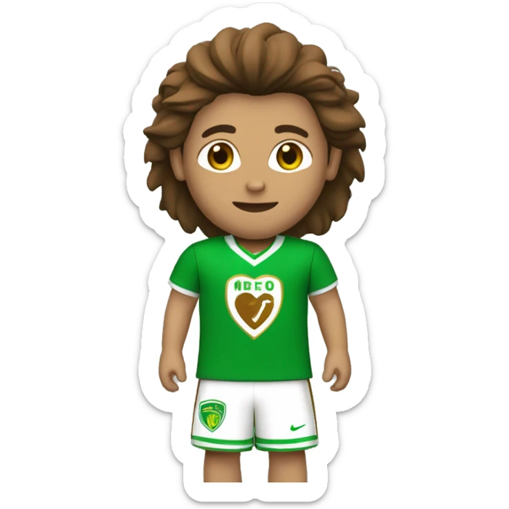 futbolista con pelo marron con camiseta verde y de escudo un corazon verde y blanco sticker