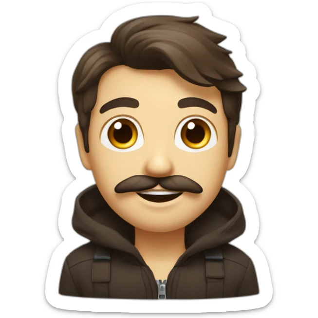 Visage fin très petite moustache noir yeux foncé cheveux brun plaqué à droite sticker