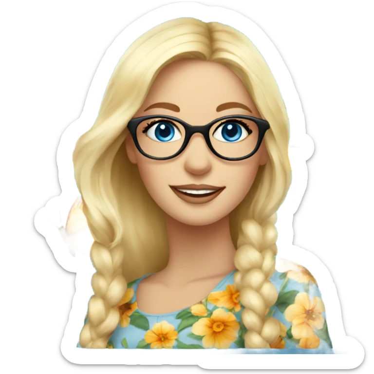Gorgeous blond lady blue eyes with flowers and butterflies wearing glasses  sticker
