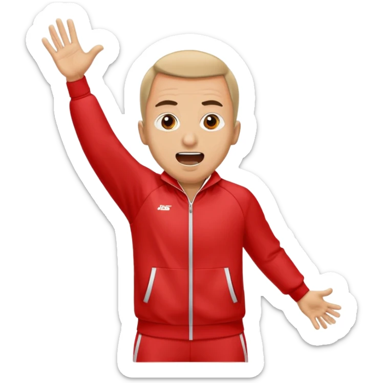 Recep İvedik in his iconic stance with arms spread wide, wearing red tracksuit, shouting with exaggerated expression sticker