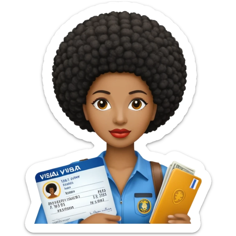 Nigeria, travel visa, with black woman, afro hair, photo on it. sticker